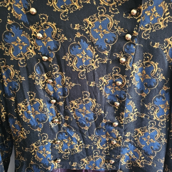 Vintage Black, Navy and Gold Zoe Ltd. Front-Cropped Blazer with Aubergine Lining - Picture 4 of 7